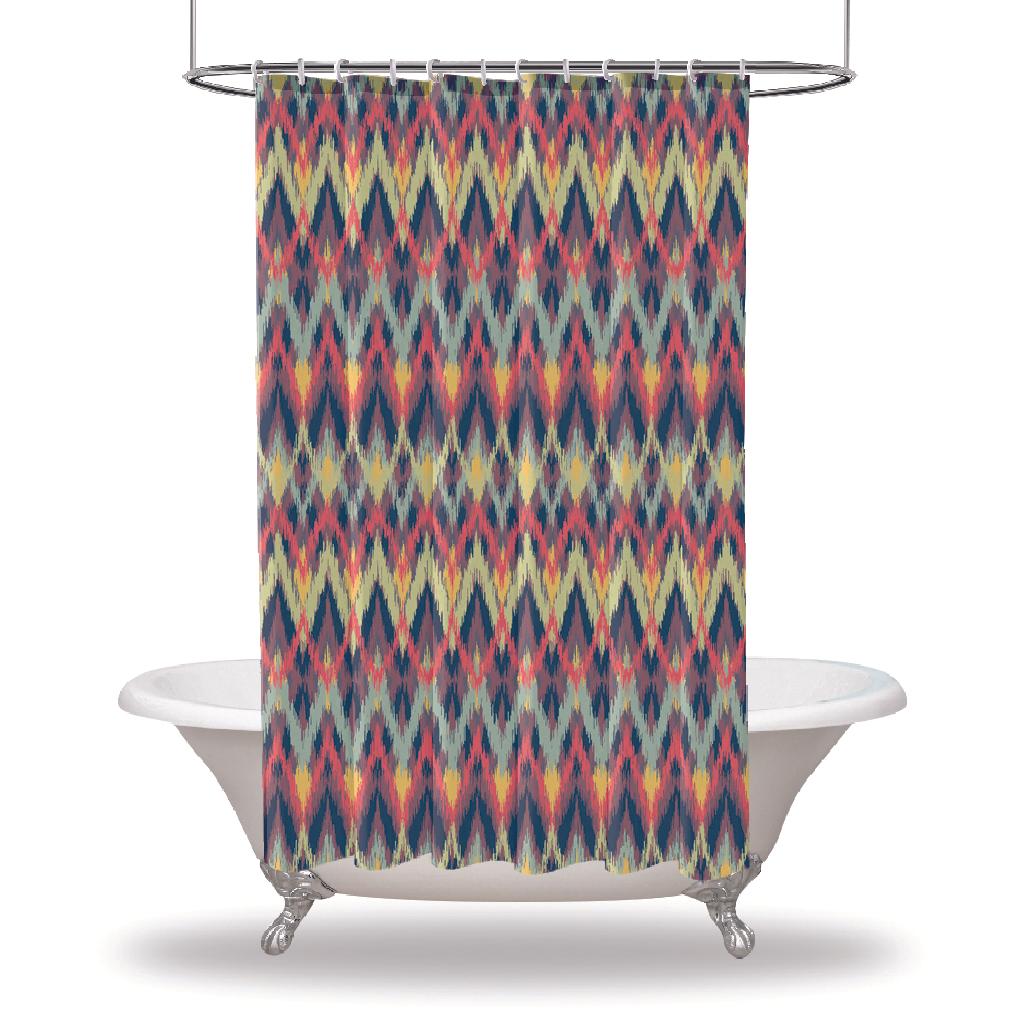 

Душевая занавеска с рисунком икат/водостойкие занавески для душа для украшения вашей ванной комнаты — восточный стиль тай-дай Art Brown Lime Red