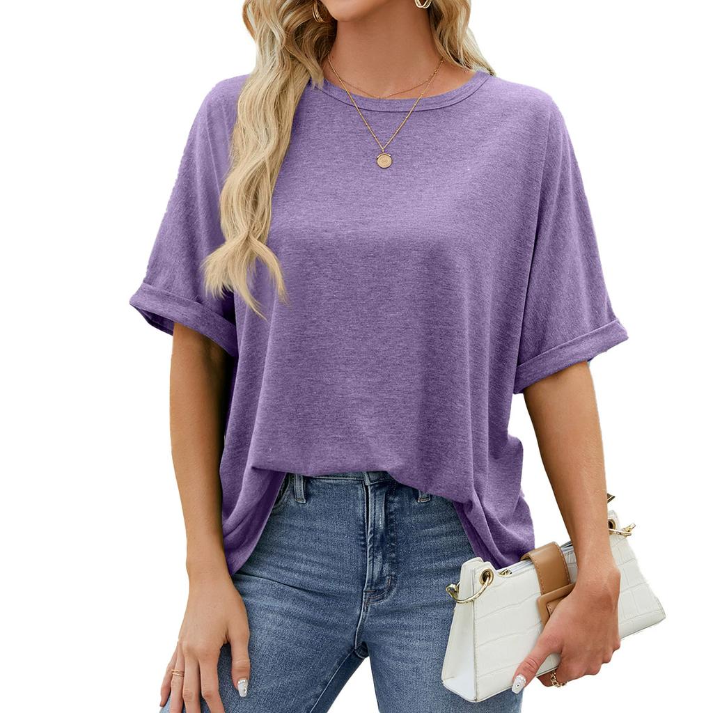 Summer New Solid Color Round Neck Large Size Loose Short Sleeve