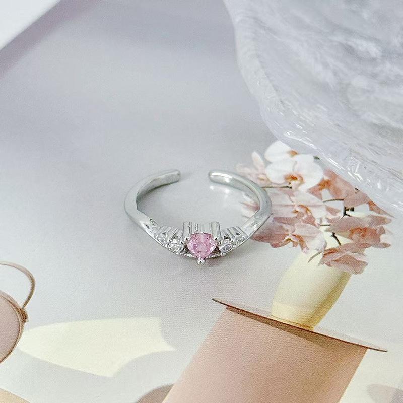 Medieval Vintage Light Luxury Love Crown Open Ring Zircon Exquisite Elegant Retro Court Style Index Finger Ring