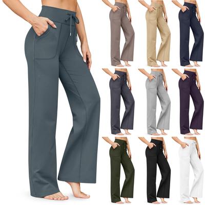 Hose mit weitem Bein für Damen, Yogahose, hohe Taille, Jogginghose mit Taschen, Stretchhose, bequeme Workout-Sport-Jogginghose