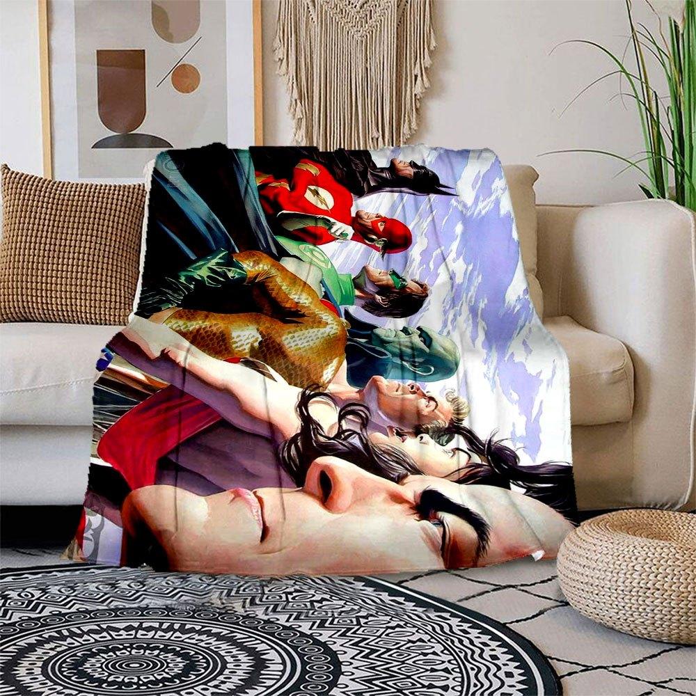 Justice League DC Comics Superhero Group Wall Art Print Poster Blanket Flannel Throw Blanket, Bed, Travel, Camping, Office, Couch, Chair