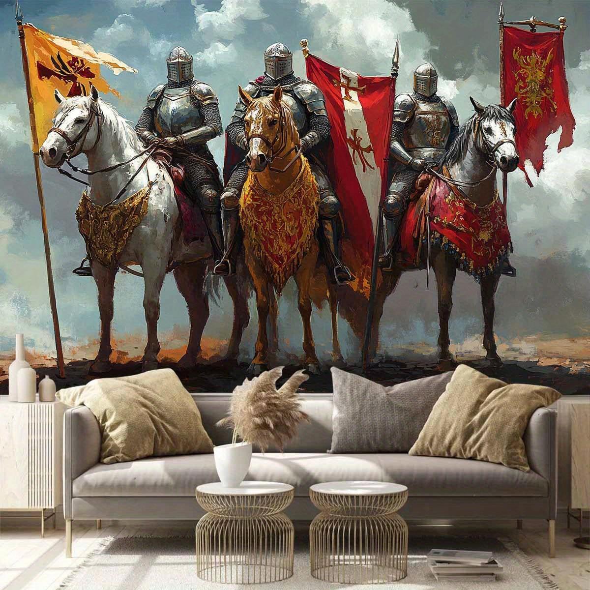 1pc Templar Knight Tapestry-Medieval Crusader Wall Hanging with Gladiator Wall Cloth for Home Decoration 150x230cm 100X70CM