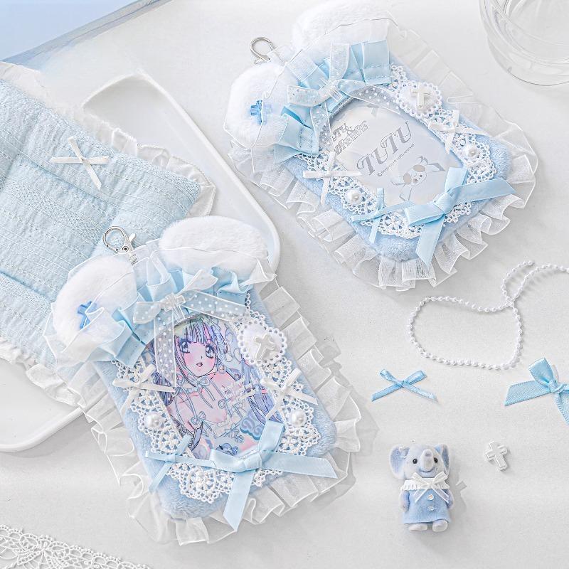 Plush Lace Card Holder with Kawaii Rabbits Ears 3 Inch Kpop Photocard Holder Handmade Creative Photo Frames Stylish Gifts 2025