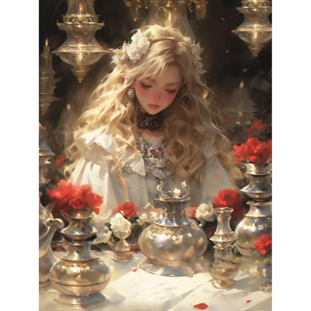 Alice in Wonderland Diamond Painting Art Mosaic Anime Girl Rose DIY Cross Stitch Kit 5D Full Drill Home Decor