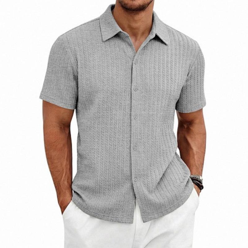 Mens European American Summer Jacquard Turn Down Collar Polo Shirt Business Casual