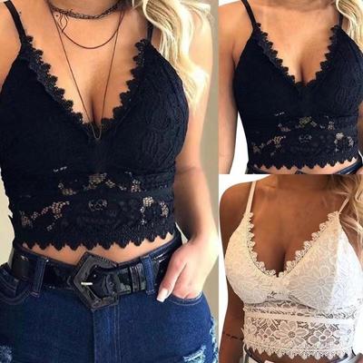 Sexy Lace Hollowing Mesh See Through Slim Backless Halter Crop Top Spaghetti Strap Sheer Embroidery Camisole Vest Corset