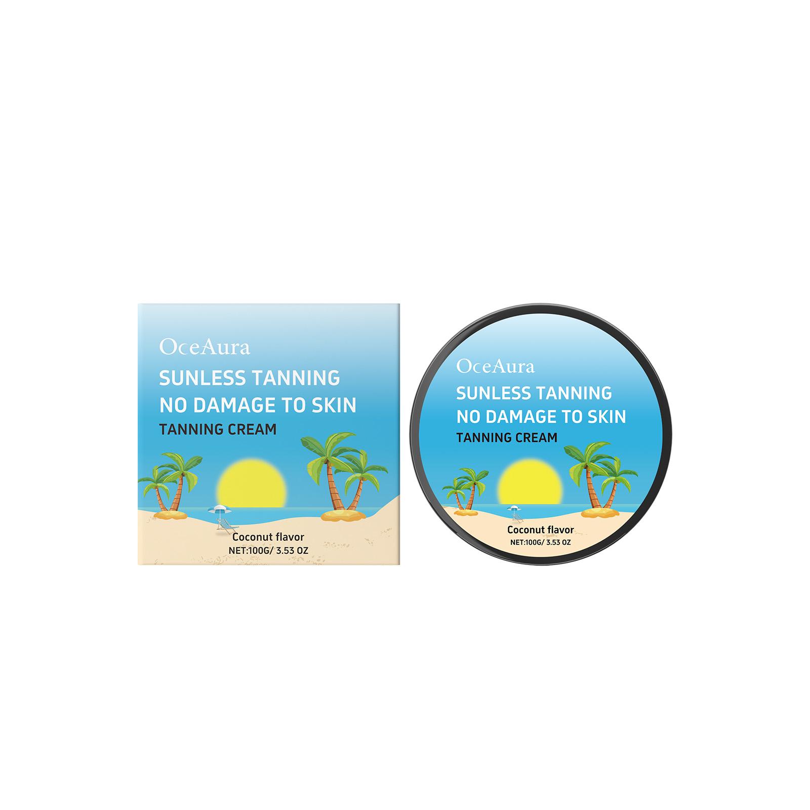 OceAura Coconut Tanning Body Cream Gentle Formula Sun-Free Natural Wheat Color Long-Lasting Moisturizing Non-Sticky