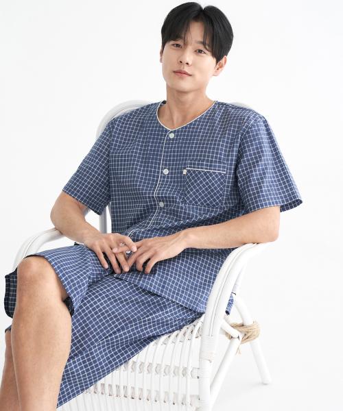 

[May Flower] Plaid Check Short Sleeve Pure Cotton Men s Plus Size Pajamas Set [Shipped from Korea] 100% Authentic 5-110