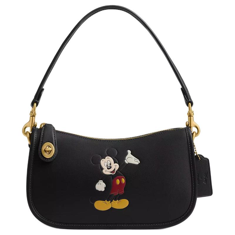 

COACH Disney Disney Collaboration Swinger 23 Mickey Mouse Pattern Leather Swing Bag Handbag Medium Women s Black чорний