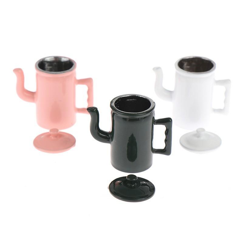 1:12 Cute Dollhouse Miniatures Kettle With Lid Models Kitchen Accessories For Doll House Decor Kids Pretend Play Toys Diy Gifts