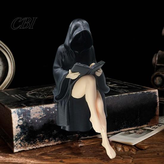 Halloween Decor Statue Black Robe Girl Ornament, Dark Style, with Balanced PLA Material Figurine Base Sitting Figurine, Durable Detailed Texture