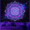 Black Light Mandala Wall Tapestry Bohemian Psychedelic Polyester Tapestry Wall Hanging Bedroom Living Room Decor