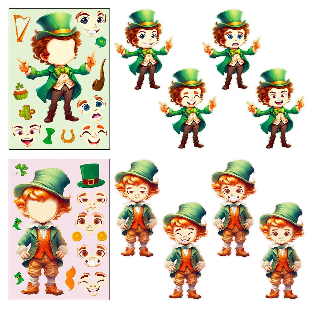 6 Pieces of St. Patrick's Day Stickers Puzzle Face Change Personality DIY Waterproof Stickers