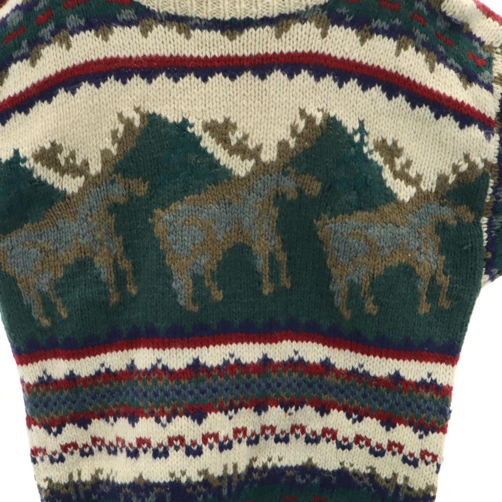 HEATHER & TWEED 90s Old Reindeer Pattern Long Sleeve Sweater M Ivory Knit Men's Used
