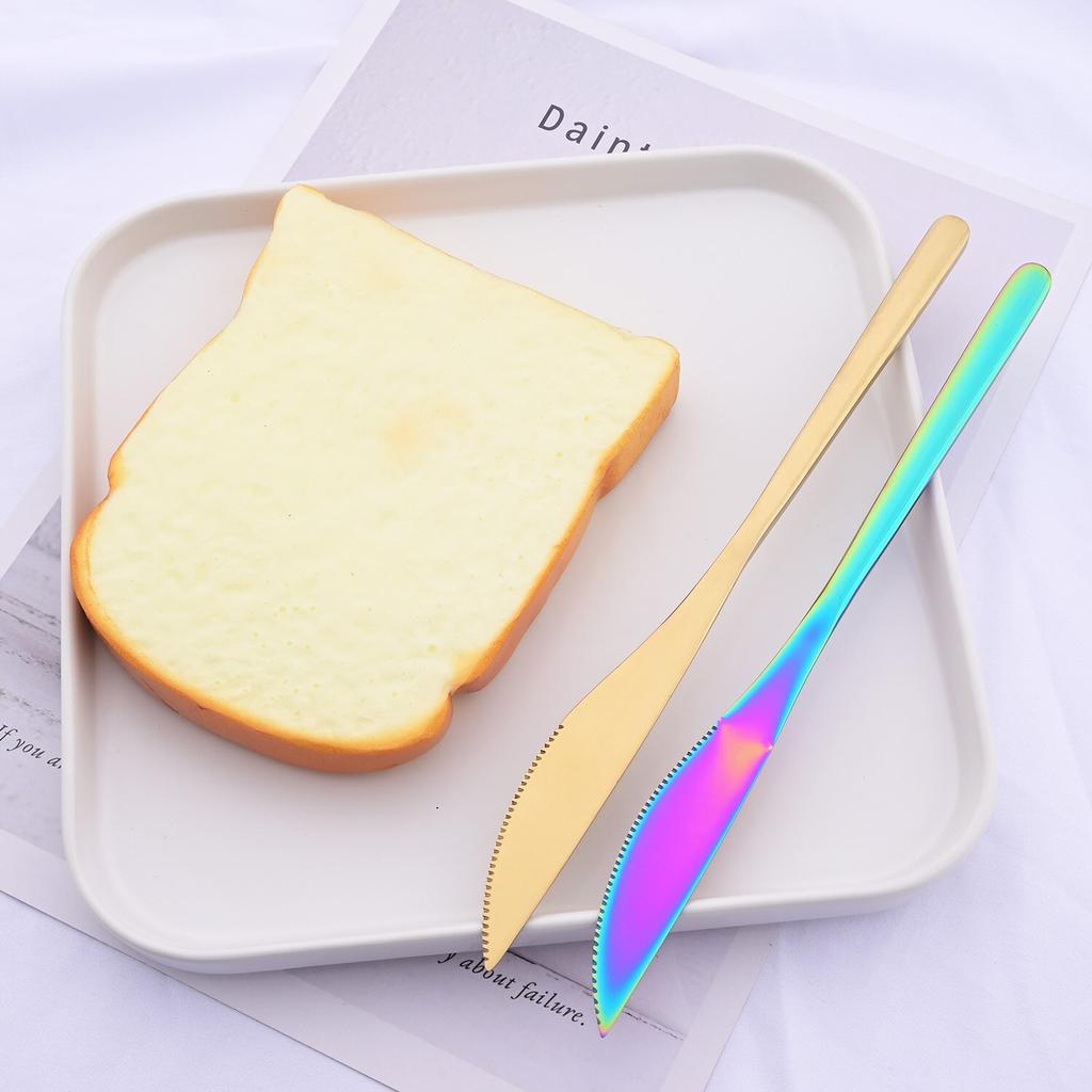 6 PCS Stainless Steel Rainbow Steak Knife Sharp Table Knives Set Restaurant Cutlery Dinner Knife Black Dinnerware Set
