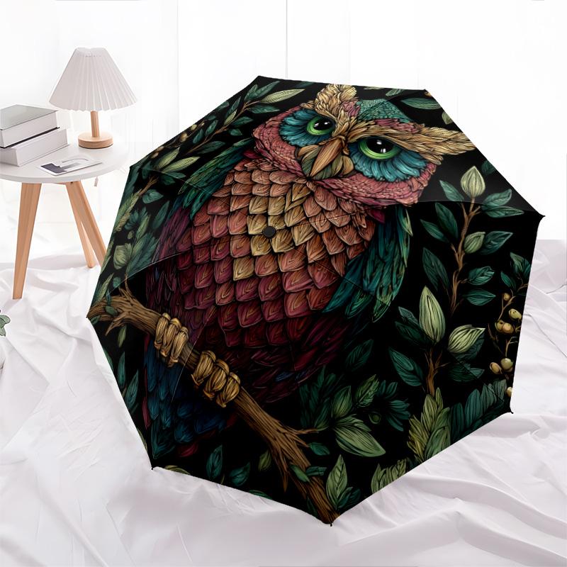 Branch Bird Pattern, Automatic Folding Umbrella, Portable and Foldable Design, 8 Ribs, a Christmas or Birthday Gift.