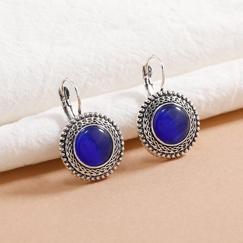 Retro Bohemian Ethnic Rhinestone French Buckle Earrings Studs Jewelry