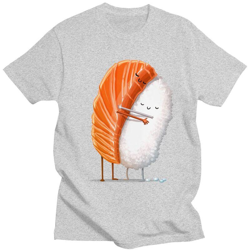 Anpassade Söta Sushi-Kram T-shirts för Män Kortärmad Fritids-T-shirt Cool Tecknad Japansk Mat T-shirt Lös Passform 100% Bomull T-shirts