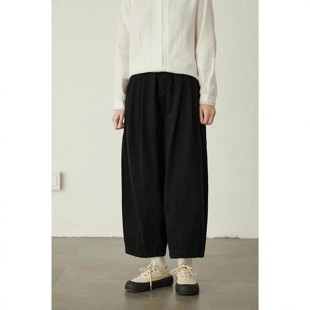 

Свободные и большие повседневные брюки с девятью точками, закрывающие мясо, детские, весна 2025, новые тонкие широкие брюки с эластичной резинкой на талии M чёрный