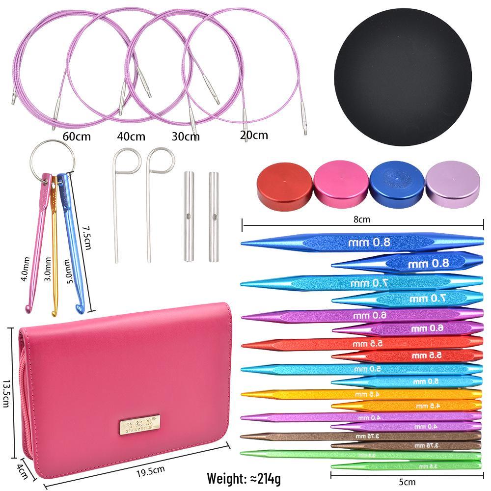 Colorful Detachable Carbonized Bamboo Circular Knitting Needle Set with Interchangeable Extended PU Cable