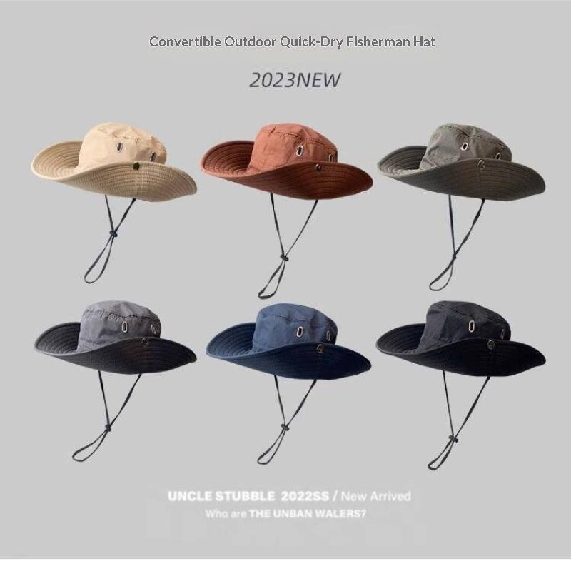 1pc 1pc Summer Men Bucket Hat Outdoor UV Protection Wide Brim Hunting Hiking Fisherman Hat Beach Multi-functional Sunscreen Cap
