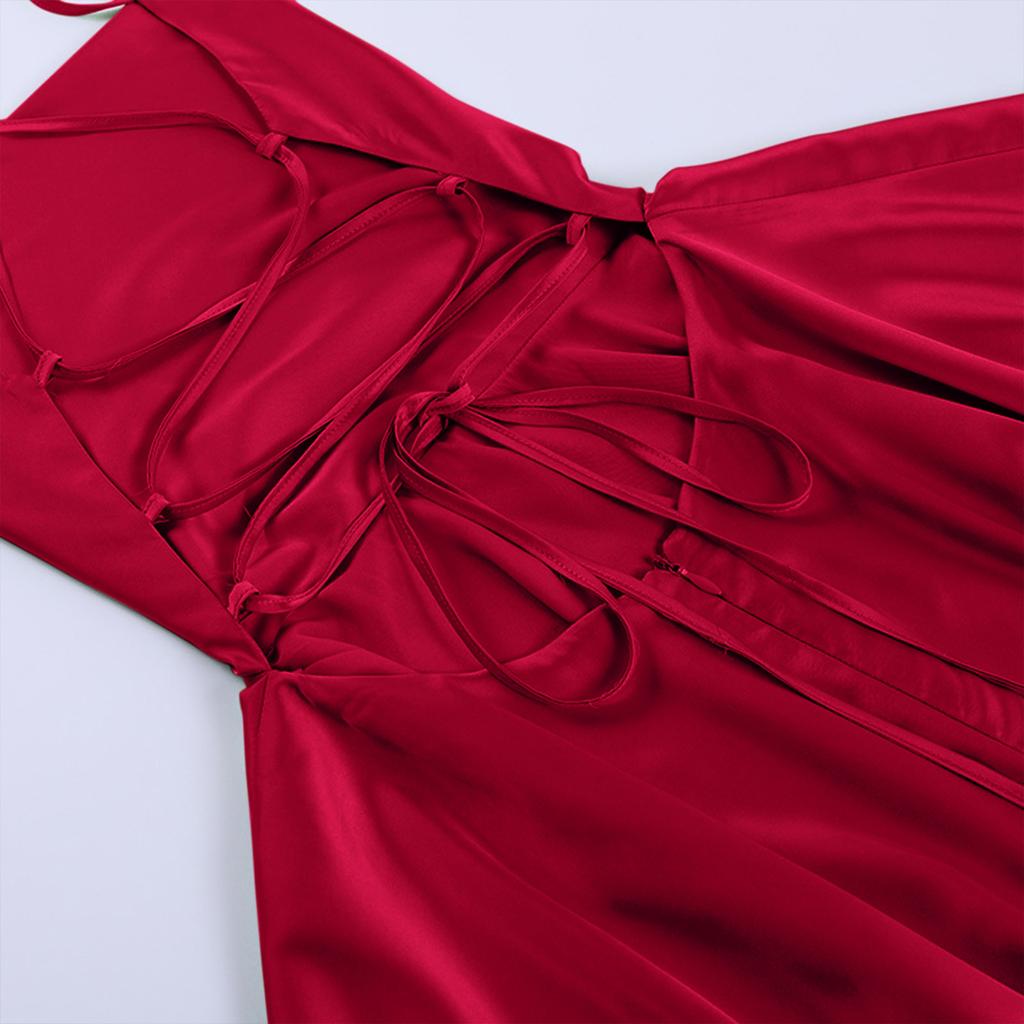 Rochie din satin cu spate scurtă de vară pentru femei. Salopete cu bretele spaghete