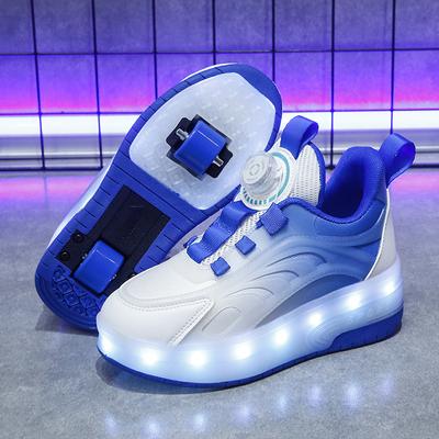 29-38 Bambini Taglie Forti Alla Moda Scarpe Sportive a Due Ruote Smontabili Piatte Scarpe Sportive Illuminate a LED Pattini da Ghiaccio
