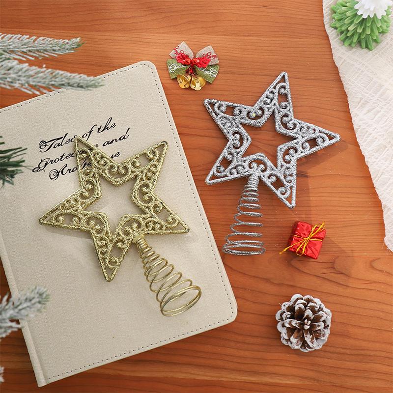 Christmas Tree Topper Decoration Five-Pointed Star Xmas Tree Decor Gold Silver Star for Home Party Decor 2025 New Year Gift
