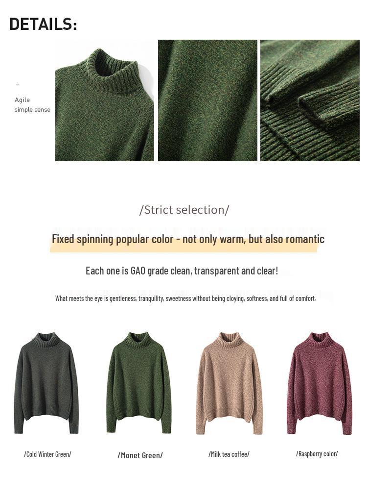 Women's Thickened Cashmere Sweater: High Neck, Loose Fit for Autumn & Winter, Warm Base Layer, Casual Knitwear