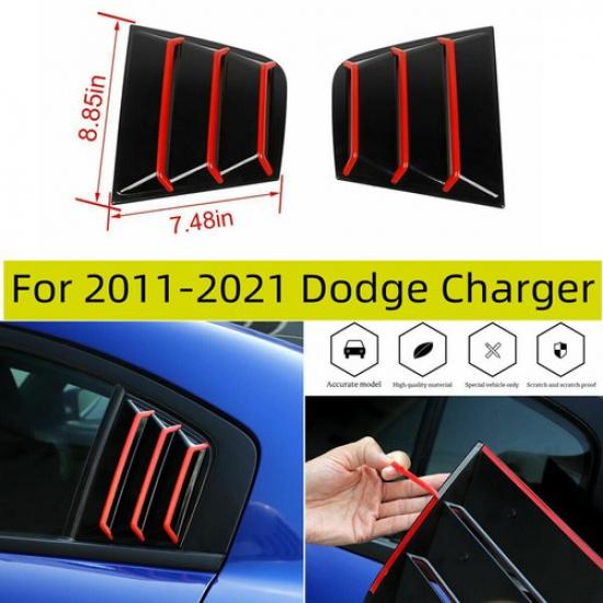 Window Scoop Side Louver Air Vent Cover Glossy Black&Red For 11-21 Dodge Charger