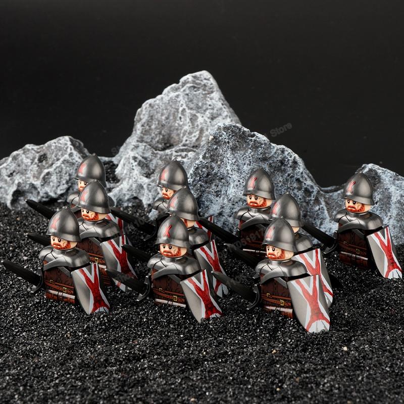 Blocs de Construction Soldats Croisés Militaires Médiévaux Château Chevaliers Hospitaliers Chevaliers Teutoniques Casque de Guerrier Briques Jouet DT8901