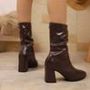 Übergröße 35-42 Spitz zulaufend Gefaltet Hoher Absatz Mode Plüsch Knöchelhohe Stiefel 2026 Winter Klobiger Absatz Kurze Stiefel für Damen Botas Mujer