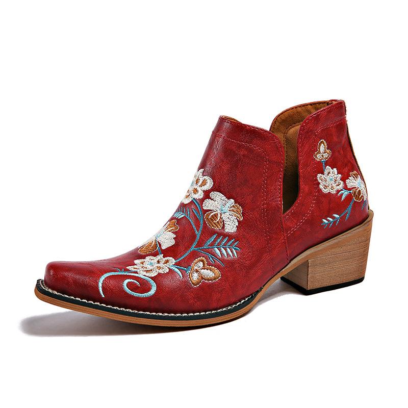Large Size Western Embroidery Retro Ethnic Style Thick Heel Short Tube Big Western Boots Women's Short Boots