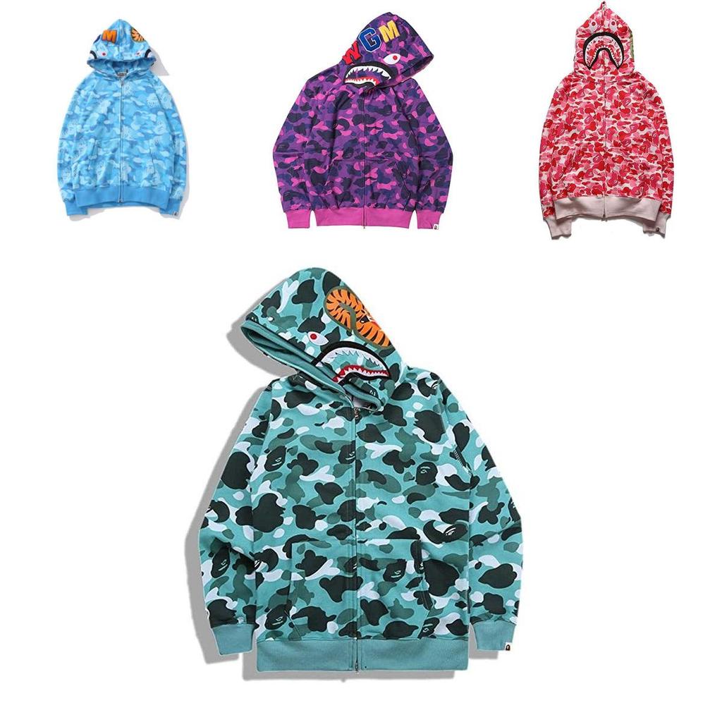 Vibrant Camouflage Hoodie Shark Printing Warm Streetwear For Men Women