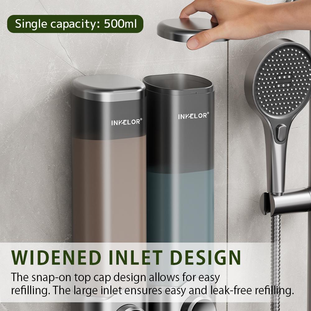 500ml Dark Gray ABS 2-Chamber Wall-Mounted Refillable Shampoo & Conditioner Soap Dispenser for Bathroom & Hotel Use No Drill