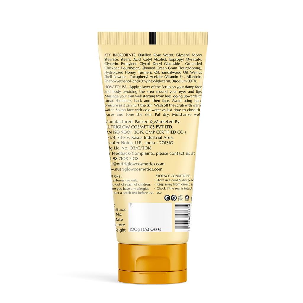 NutriGlow Natural's Ubtan Gesichts- und Körperpeeling mit Besan, Mungbohnenpulver zur Bräunungsentfernung, 100g