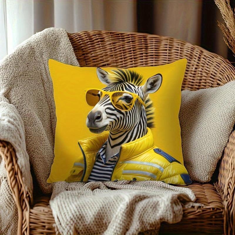 1Pc Fashion Zebra Themed Printed Throw Pillow Cover, Suitable For Sofa, Bedroom, Living Room, A Unique Gift For Animal Lovers.