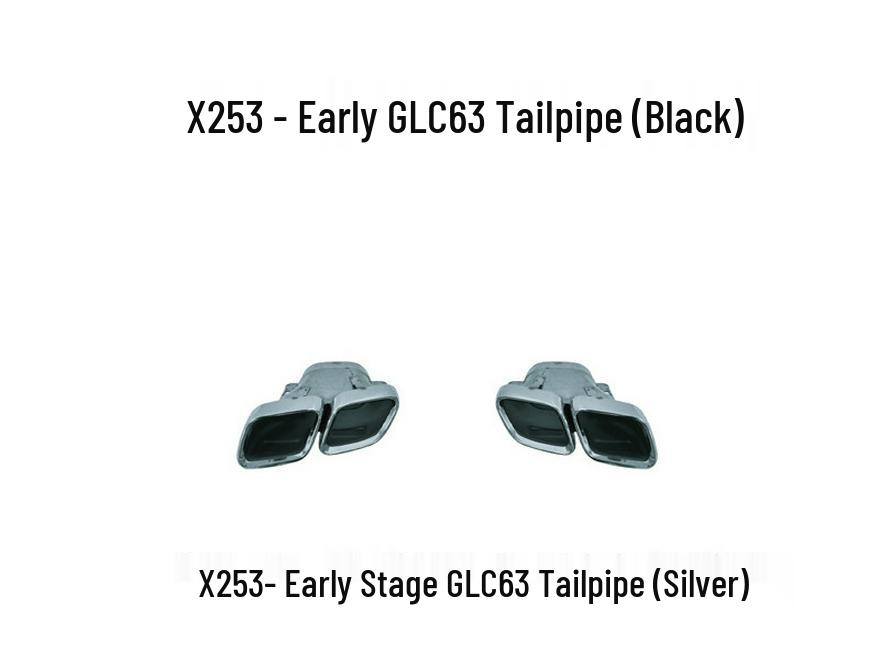 Compatible with Mercedes-AMG X253: GLC 63 front and rear bumpers, grille, and black/white/silver exhaust tips.