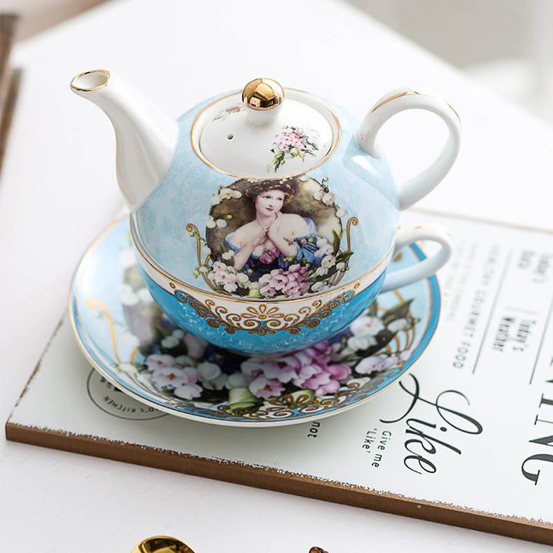 BORREY Bone China Čajová konvička Květinová konvička Keramický šálek Kancelářský šálek na kávu Hrnek na odpolední čaj Set Britský styl 4dílná