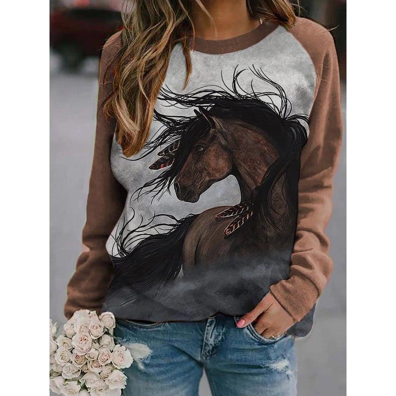 Autumn Horse Sweatshirts Animal 3D Print Hoodies Women Fashion Long Sleeve Y2k Hoodie Oversized Pullovers Tops Female Clothing