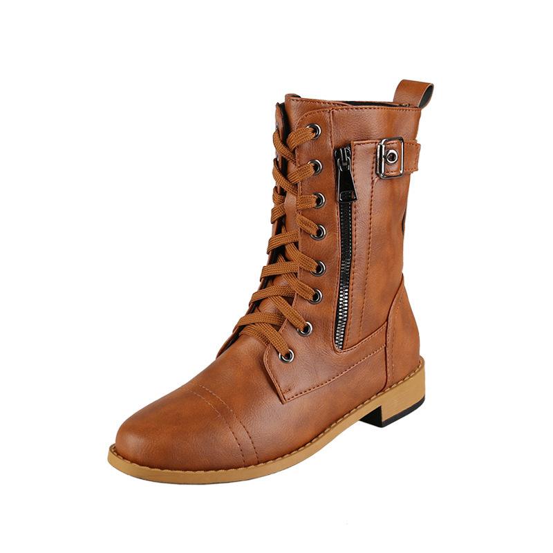 Autumn and Winter New Wind Knight Boots Side Zipper Lace-up Medium Tube Casual Women's Boots