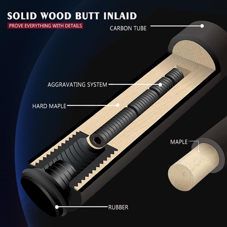 KHEALING Billiard Cue Carbon Playcue with Pig Skin Head and Resin Made of 700 Carbon Suitable for Black Eight and Black Nine Includes Storage Case 1/2