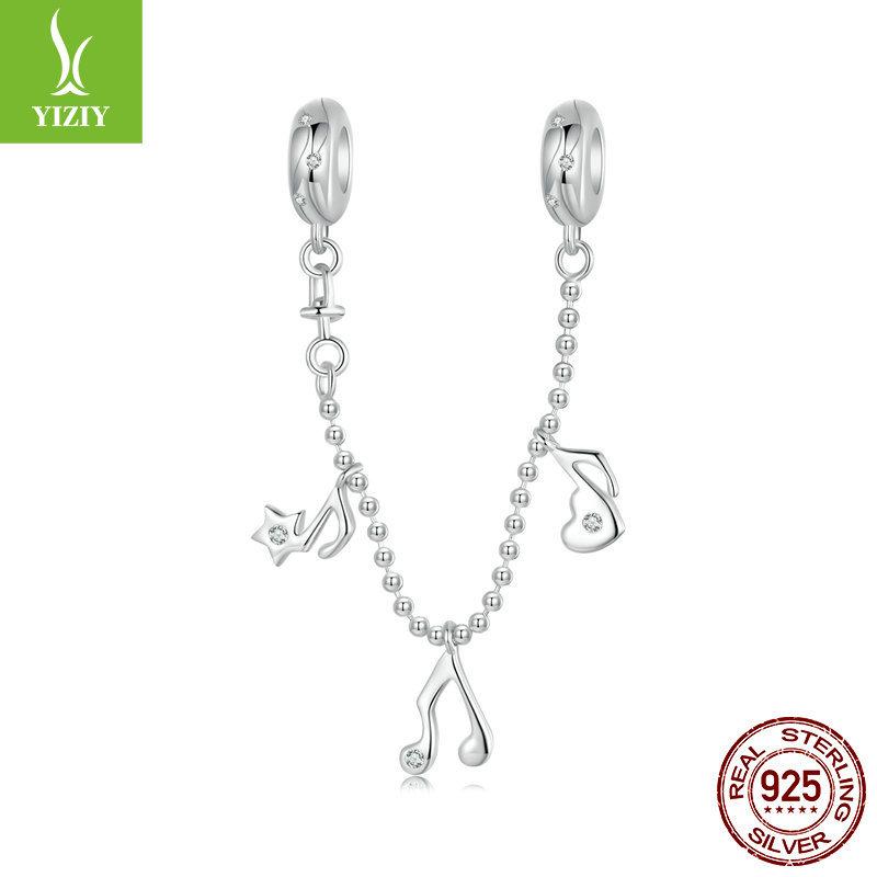 Personalized Trend Music Note Silicone Positioning Safety Chain, Simple And Fashionable 925 Sterling Silver Bracelet String Decoration