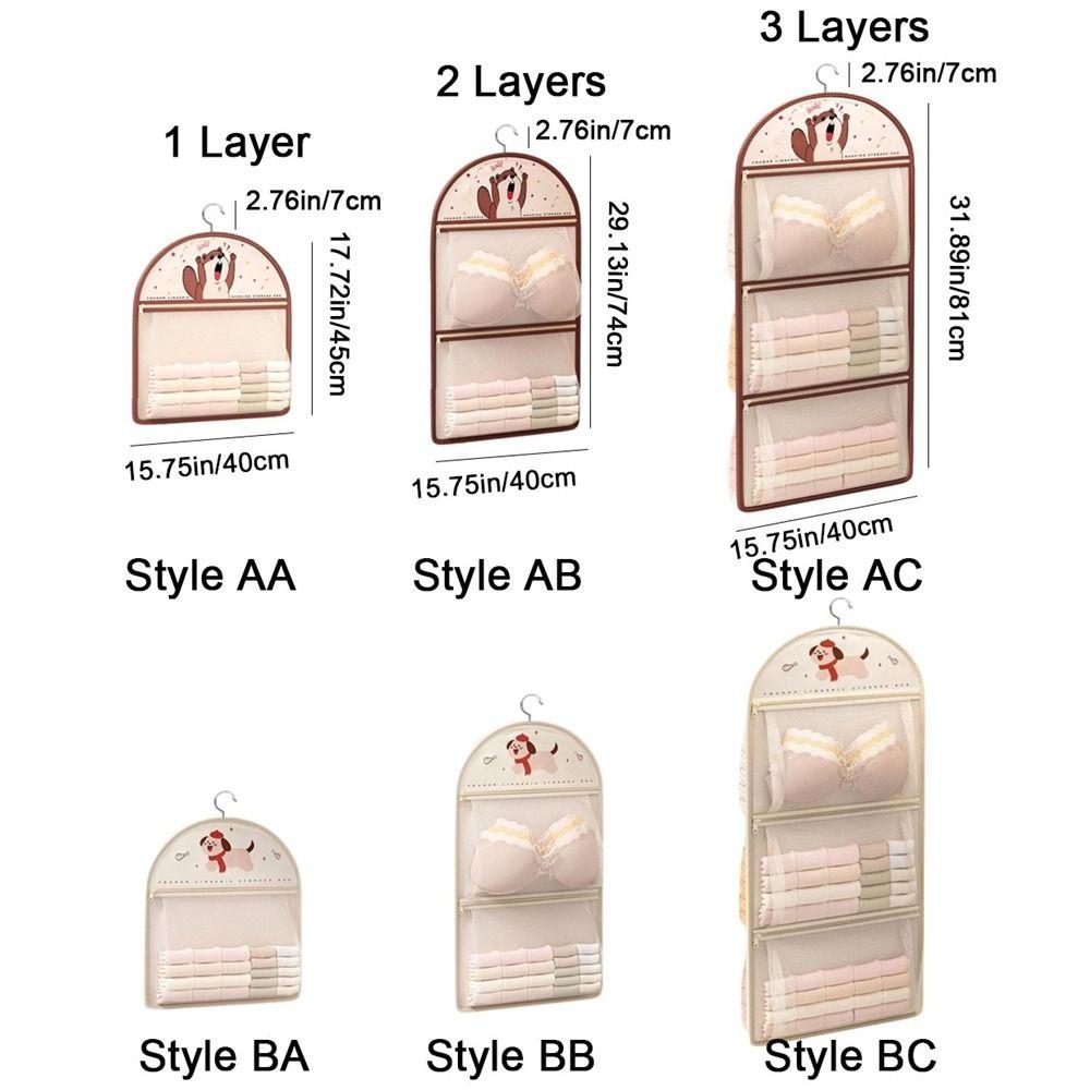 Cartoon Socks Storage Hanging Bag 1/2/3 Layer Hanging Mesh Bag Clothing Storage Bags  Dormitory