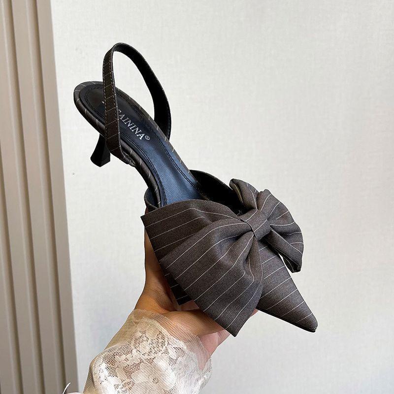 Gentle bow cool slippers single shoes French evening breeze with skirt bag head high heels fairy shoes 2025 spring