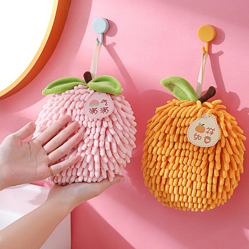 Hand Towel Fruit Shape Chenille Hand Towel Absorbent Kitchen Bathroom Towel Quick Dry Soft Absorbent Hanging Towel with Loop