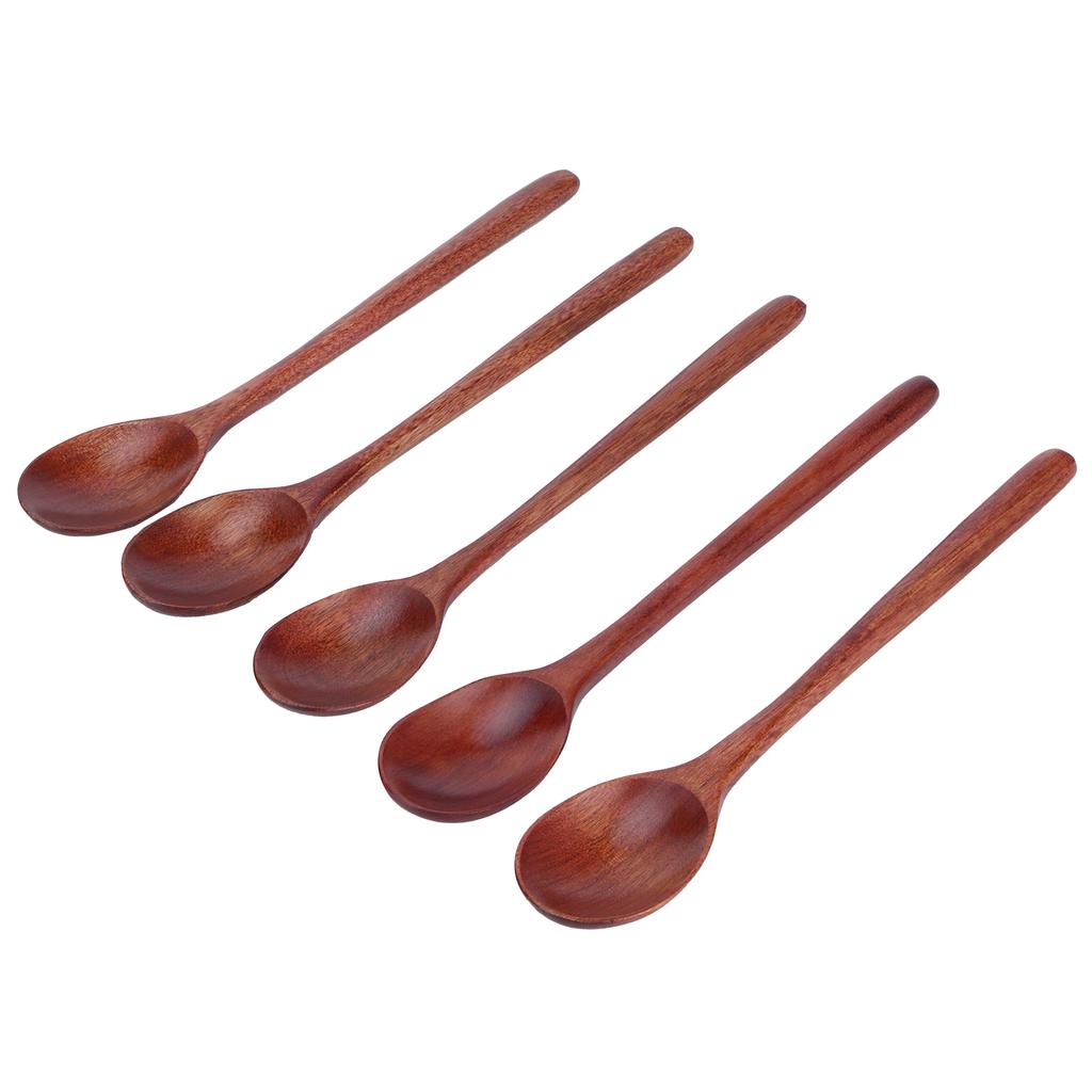 5PCS Wooden Spoon with Long Handle Soup Spoon for Barbecue Camping Party Home KitchenPaint Color