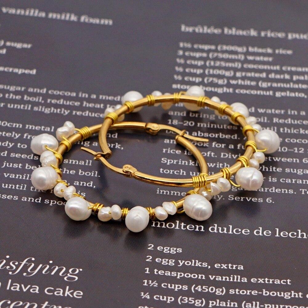 Gold Plated Hoop Earrings For Women Jewelry  Bohemian Fashion Pearls Ear Ring Freshwater Pearl Earring Wholesale