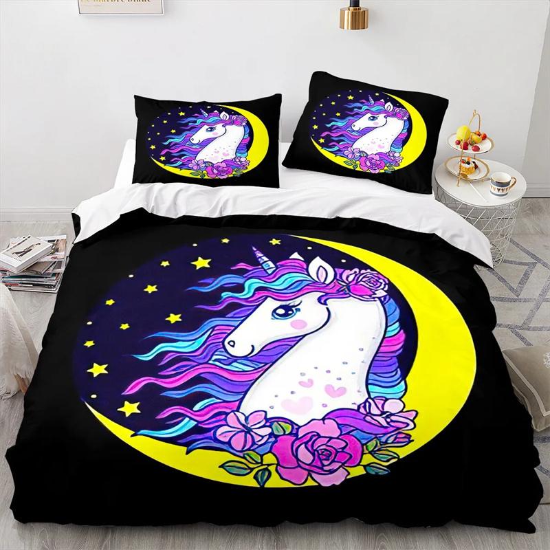Unicorn Duvet Cover Set Cartoon Galaxy Rainbow Colourful Unicorn Cute Romantic Theme For Kids Girls Polyester Comforter Cover