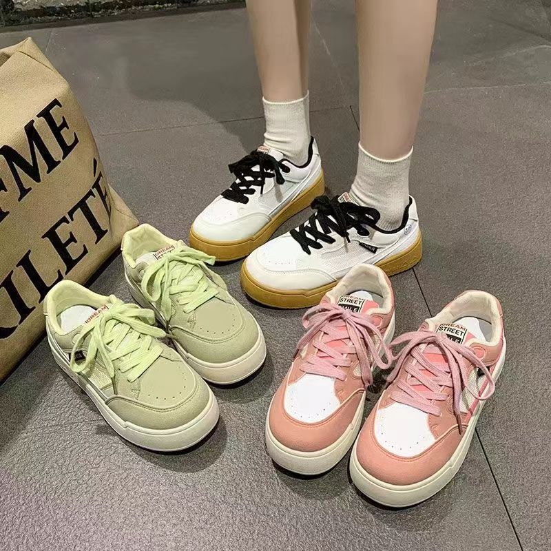 Esquema de cores de nicho amarelo mostarda 2025 primavera novo sapatos de plataforma grossa feminino retrô estudante versátil sapatos brancos sapatos da moda